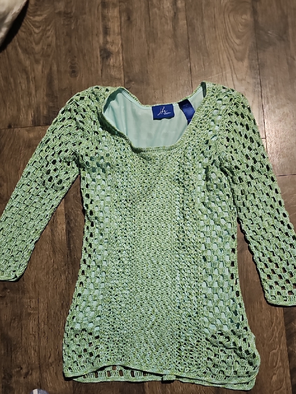 Crochet Sweater J.h.collectible  Green Blue Scoop Sweater Women Medium Petite